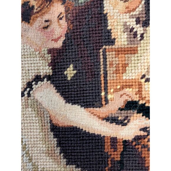 Vintage Needlepoint Tapestry Framed Art Piano lesson - Picture 16 of 16